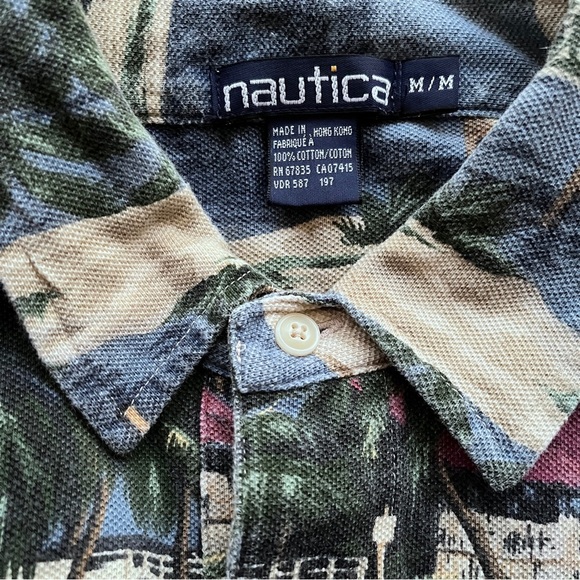 Men’s 90s Vintage Nautica Hawiian Tropical Printed Polo Cotton Shirt Size M - Picture 8 of 8